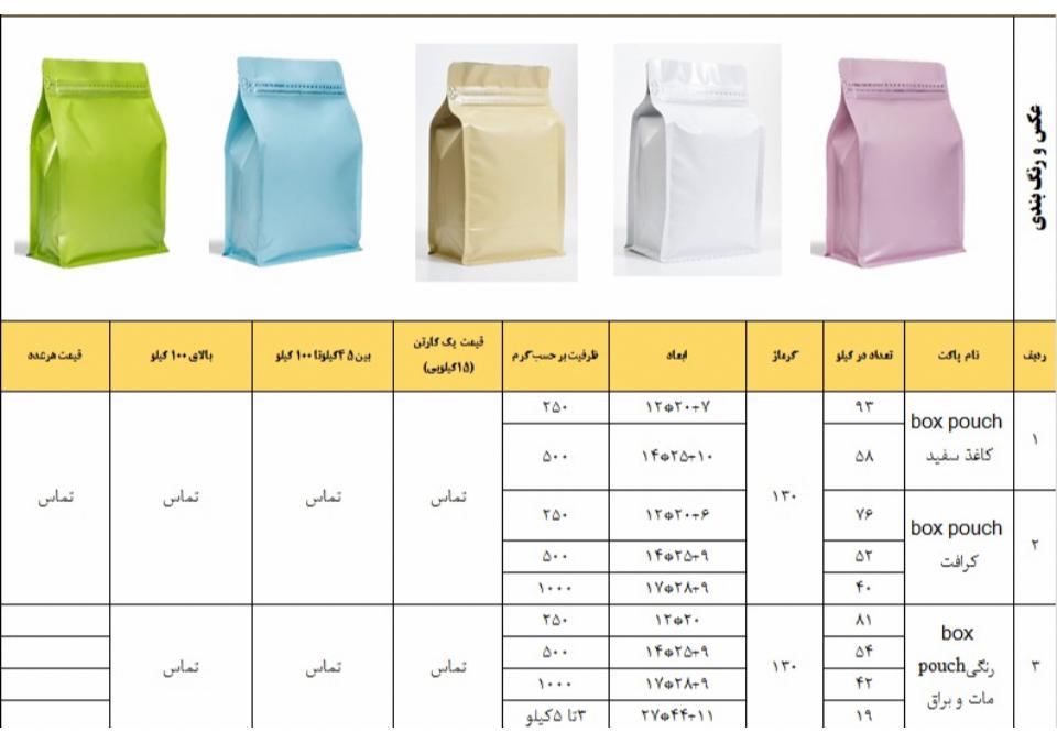 عکس و رنگ بندی پاکت باکس پوچ