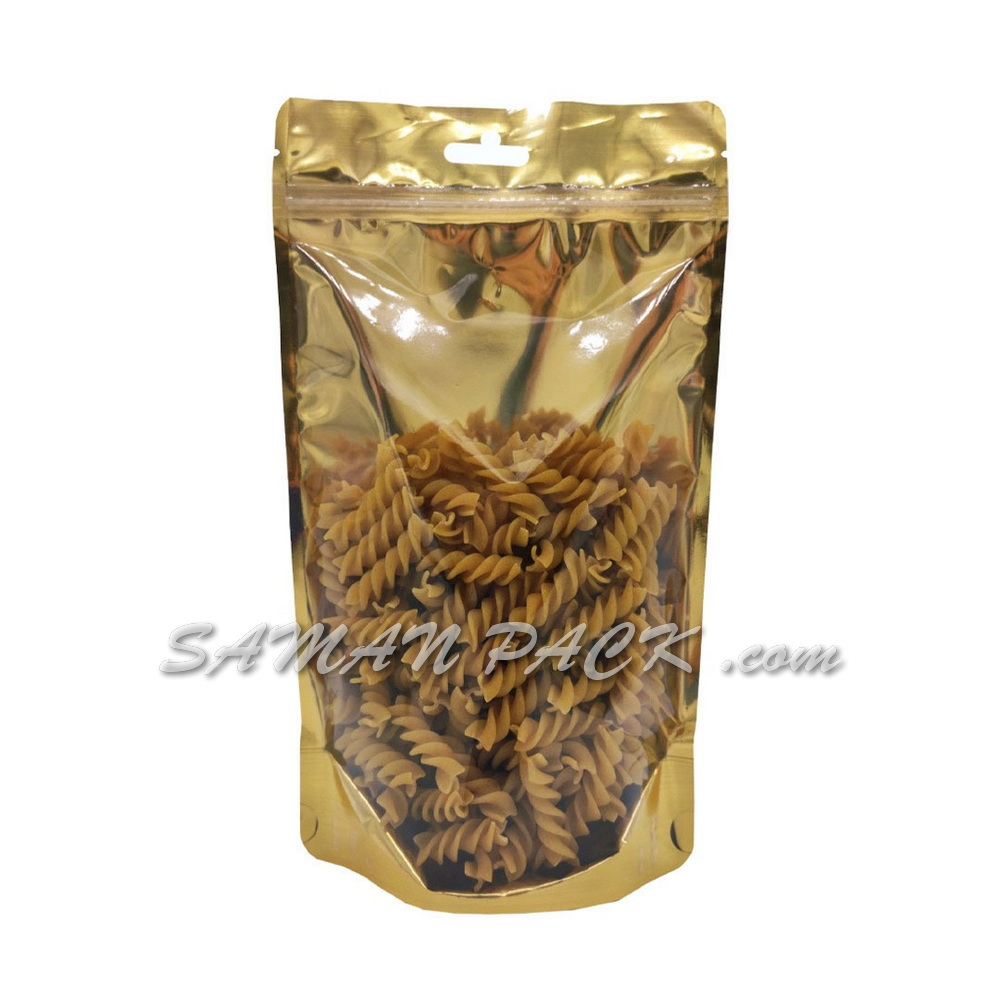 پاکت ایستاده شفاف متالایز طلایی