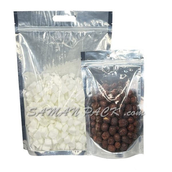 پاکت ایستاده شفاف متالایز نقره ای